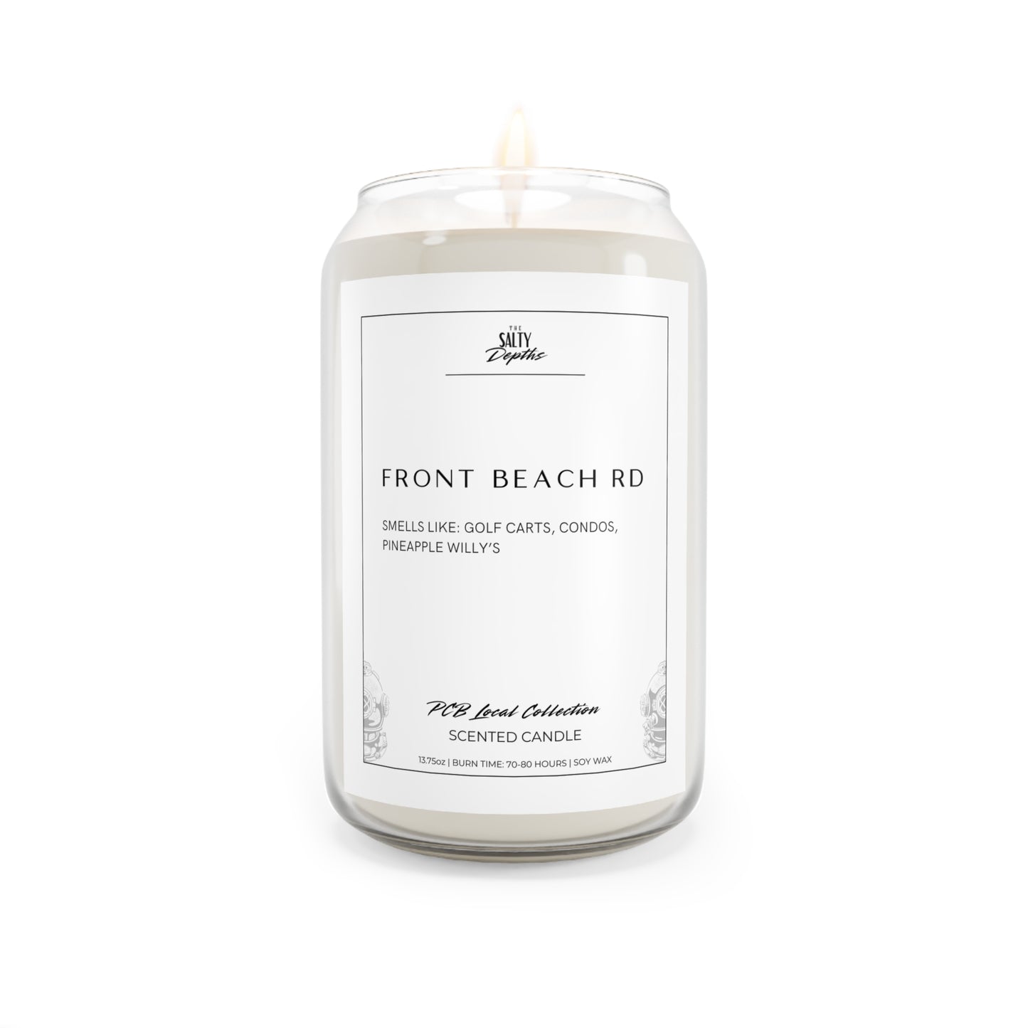 Smells like golf carts, condos, Pineapple Willy's. Shop local with The Salty Depths, premier Panama City Beach shopping local small business. The Front Beach Rd candle is a playful homage to one of the most iconic stretches of Panama City Beach, where golf carts cruise, towering condos line the shore, and the legendary Pineapple Willy's serves up good times. This candle captures the lively, sun-soaked energy of Front Beach Road with a touch of coastal elegance.