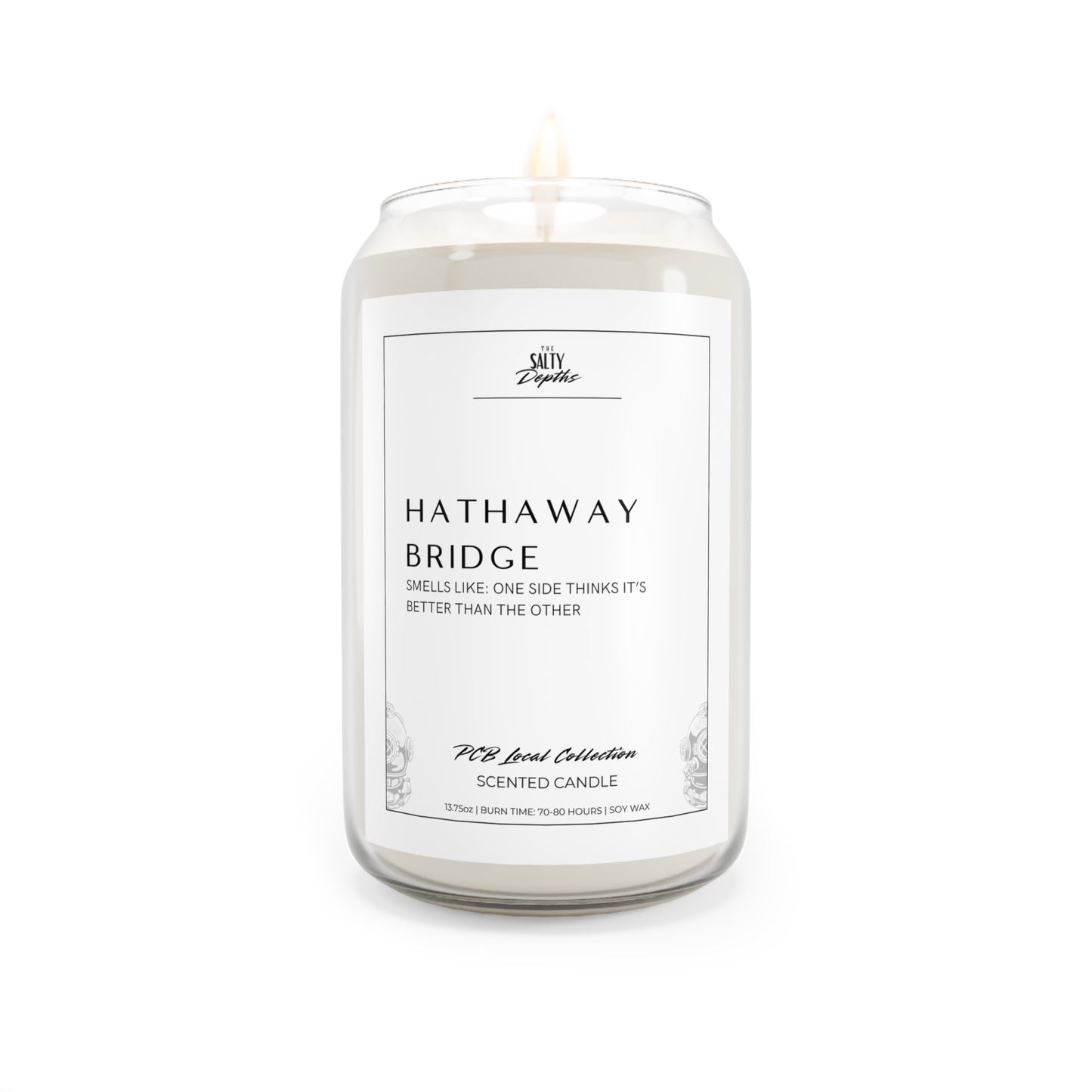 Smells like one side thinks it's better than the other. Shop local with The Salty Depths, premier Panama City Beach shopping local small business.&nbsp;The Hathaway Bridge candle captures the lighthearted rivalry that every local knows — the playful divide between the two sides of Panama City Beach. Whether you live "over the bridge" or in the heart of the beachside chaos, this candle is a nod to the quirky dynamics that make life in PCB so unique.