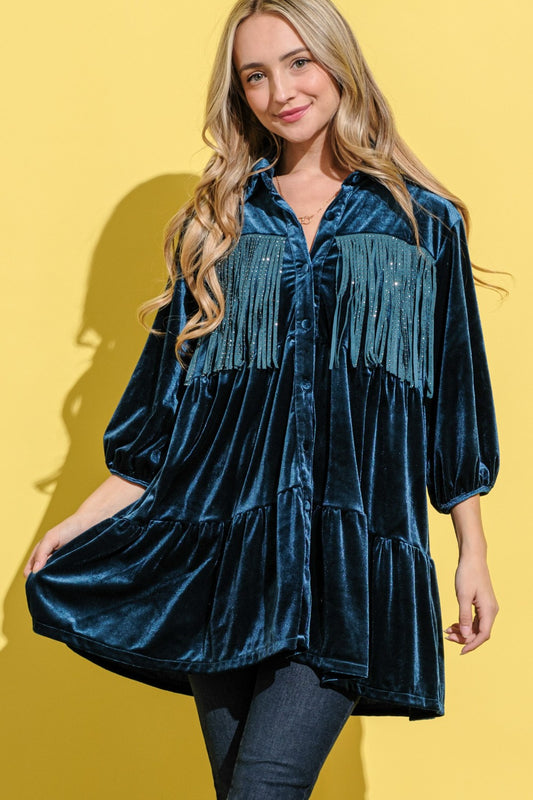 Fringe Velvet Dress - The Salty Depths